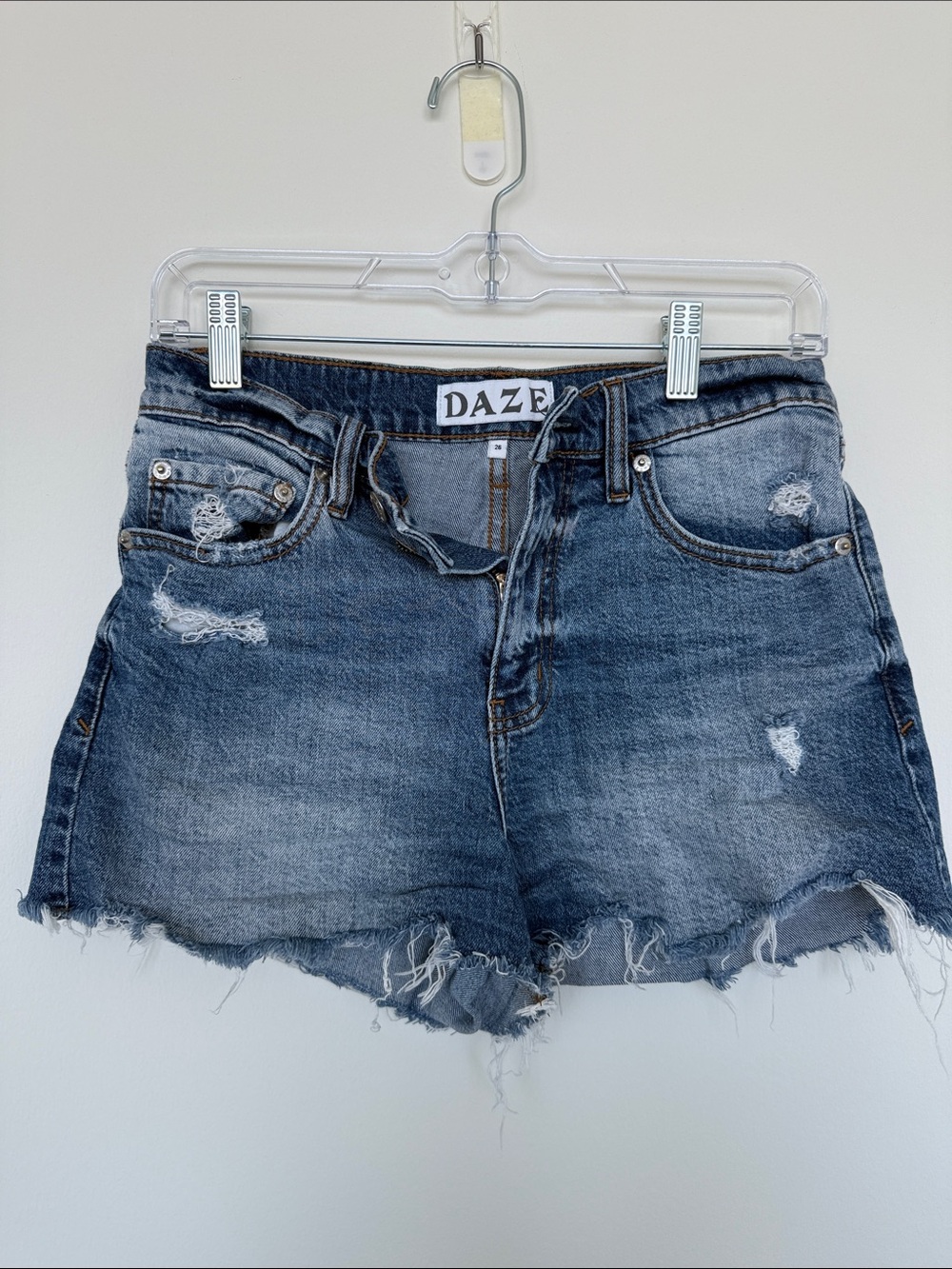 DAZE Women's Distressed Dark Blue Denim Jean Shorts